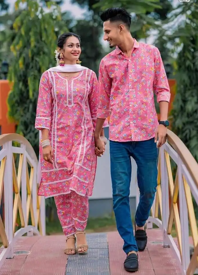 New Exclusive Couple Shirt and Salwar Kameez 2pc Pink (P-282)