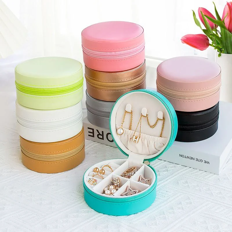 Round Mini PU Leather Jewelry Box (P-694)