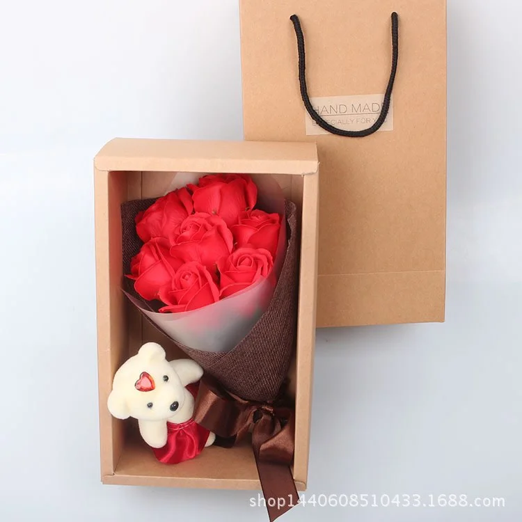 Valentine Special Flower Bouquet Scented Roses Gift Box With Cute Teddy Bear (P-166)