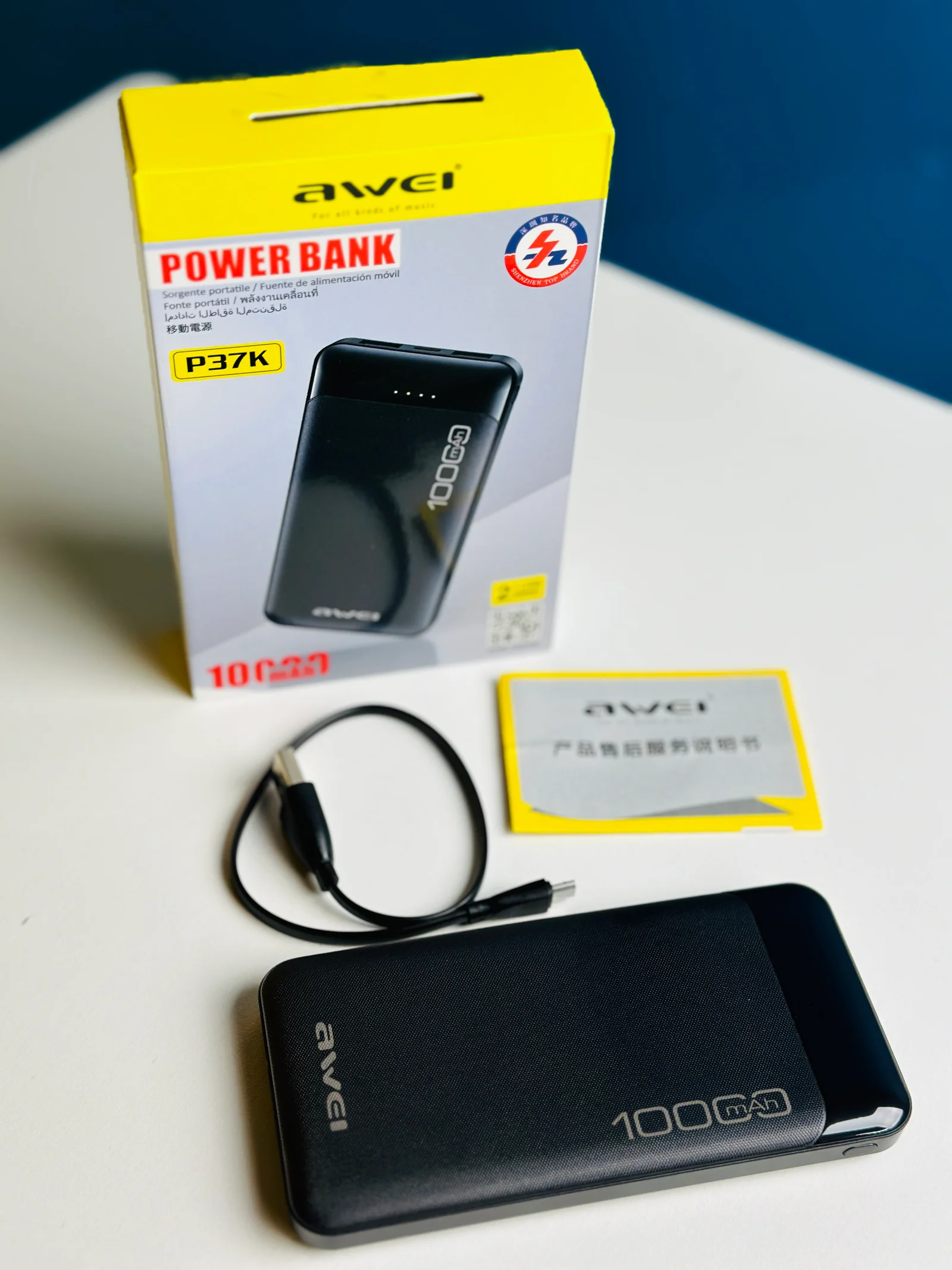 Awei P37K 10000mAh Fast Charging Power Bank- Black Color-BS