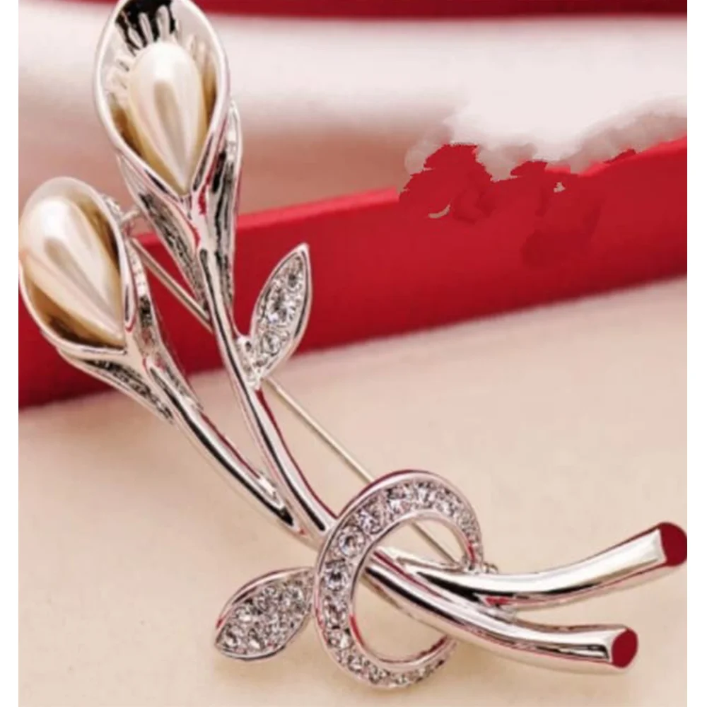 Metal Flower Brooch Hijab Safety Pin For Girls And Women - Silver