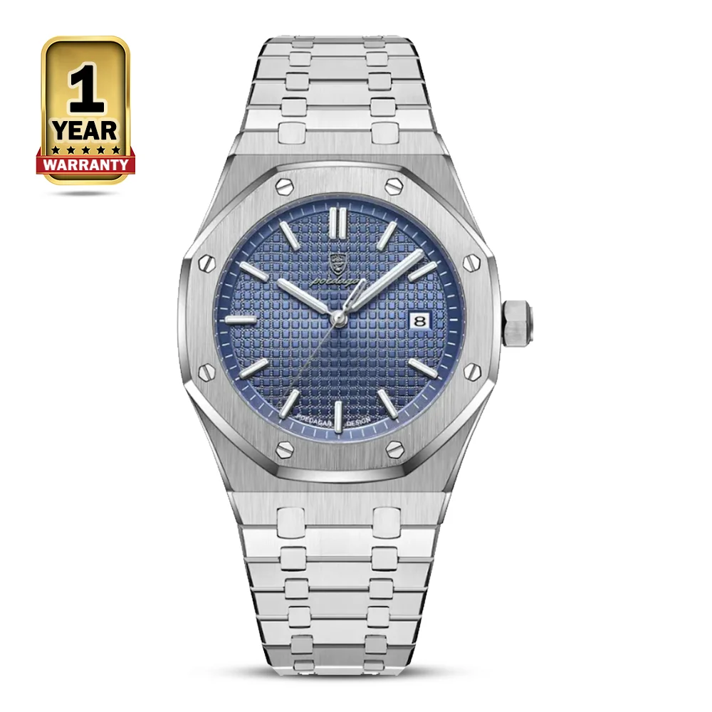 Poedagar 924 Stainless Steel Quartz Watch For Men - Silver and Blue