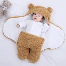 Newborn Outdoor Windproof Plush Solid Colour Soft Baby Hold Blankets Infant Cocoon Wraps Cotton Winter Sleeping Bag Multicolor , zozoj , bangladesh